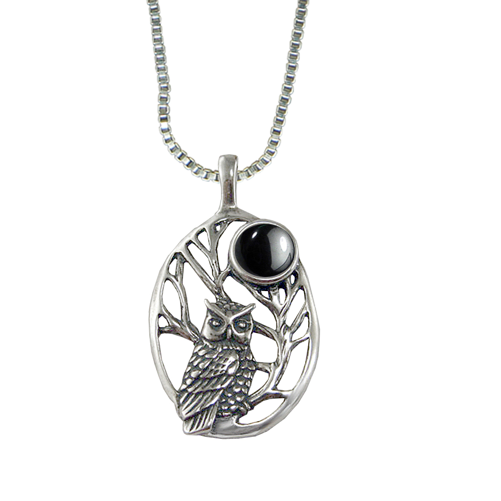 Sterling Silver Sacred Owl Pendant With Hematite